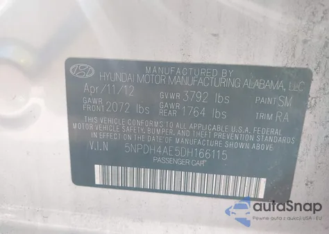 2013 Hyundai Elantra Gls/Limited from USA, damaged, VIN 5NPDH4AE5DH166115